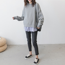 Pregnancy Woman Dress Spring Autumn Korean Version Loose Blouses Long Sleeves Large Code Medium Long Collared Striped Fake Two Tide Moms Clothing Spring Clothing