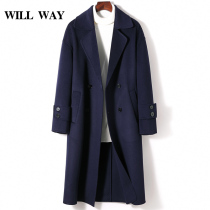 Winter new thickened over-the-knee long cashmere coat mens double-breasted British wind woolen trench coat woolen coat trend