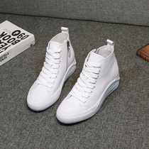 Inner height-increasing white shoes womens real leather womens shoes all-match casual thick-soled first layer cowhide white booties spring and autumn high-top shoes