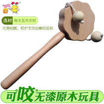 0-1-year-old baby rattle newborn hand drum children wooden cargo drum beech wood can bite log toy