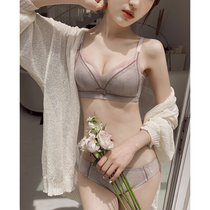 Underwear womens summer thin small chest gathered large upper bracket no rim closed pair of milk anti-sagging lace breathable bra