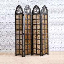 European-style screen porch partition living room folding screen American retro hollow bedroom carved stained glass screen