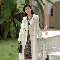 Woolen coat womens autumn and winter long 2021 new high-grade navy collar double-sided woolen coat women