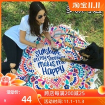 Round printed beach towel oversized anti-shawl sitting mat seaside gauze European and American cloth bikini blouse floor mat