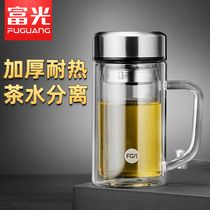 Fuguang glass water Cup mens belt handle office large capacity household double layer with cover personal tea cup