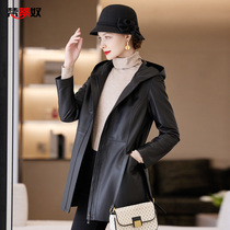 Middle-aged mother plus size 10XL high-end sheepskin leather jacket women 2021 Spring and Autumn New hat leather windbreaker coat