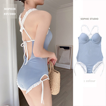 SOPHIE Swimsuit Siamese Skinny Backless Sexy baby Blue Girl White Temperament Sweet Lovely Gentle