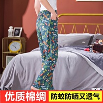 Summer spring pajama pants mens and womens large size cotton silk trousers casual pants home pants artificial cotton moon pants wear outside