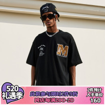 MEDM Tide BAO WEN Snake Pattern Embroidered American Hip Hop Short Sleeve T-shirt for men in summer loose half sleeve blouse