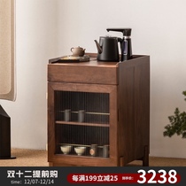 Black walnut tea cabinet New Chinese tea cabinet single door boiling water integrated simple side cabinet solid wood living room office locker