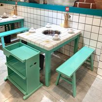 Xian Hezhuang Marble Hotpot Dining Table And Chairs Commercial with Twist Heads City Well Roast Hotpot Table induction cookers