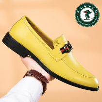 PLOVER pecking wood Leather Shoes Men Genuine Leather High-end Casual Mens Shoes Trend Han Edition Spring New Breathable Bean shoes