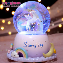 Unicorn crystal ball music box glowing transparent ball dream girl rotating music box childrens holiday gift