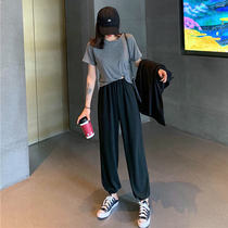 Hip-hop Hip-hop Jazz dance two-piece suit Modern dance practice suit Womens large size umbilical T-shirt drawstring sports pants