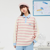 NS76 22SS spring new stripe splicing color long sleeve POLO shirt with 100 hitch undershirt