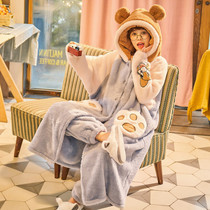Fatty plus size coral velvet pajamas womens autumn and winter thickened sleepy robes 200kg fat mm flannel bathrobe