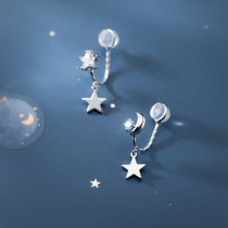 925 sterling silver star Moon Blue Diamond simple asymmetric advanced sense painless ear clip no ear hole female summer ear ornaments