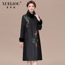 Haining leather women's printed 2021 new winter mink collar middle-aged large size sheepskin down jacket coat