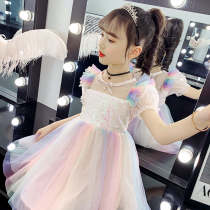  3 children 4 girls dresses 5 summer clothes 2021 new princess skirt children summer net celebrity foreign style 6-year-old girl