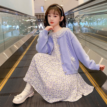 Girl Dress Dress Spring Dress 2022 New Children Foreign Air Trendy Long Sleeves Princess Dresses Girl Big Boy Suit Skirt
