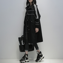 2022 Spring New Korean Black Loose Slim Fashion Contrast Temperament Slim Medium Long Trench Coat Women