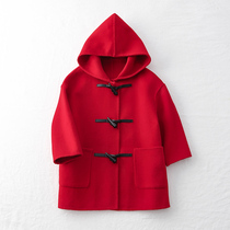 Boys double face cashmere coat 2021 new childrens woolen coat girl childs coat thicken the red ocean qi