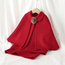 (New Recommendation) Girl Retro 100% Wool Double Face Cashmere Handsewn Child Clothing Cloak Dress Two Pieces