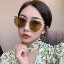 Little Red Book recommended sunglasses female 2021 new tea color glasses simple round face polygon anti ultraviolet sun glasses