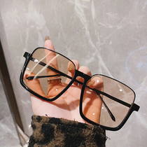 Personality half frame transparent brown sun glasses women light color Net Red personality Red Book sunglasses plain glasses men