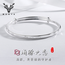 Little dolphin sterling silver bracelet female 9999 foot silver bracelet ins niche solid design sense young girl handwear