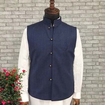 FL00 original Chinese style Tang suit National style collar wool spring and autumn mens waistcoat sleeveless jacket vest