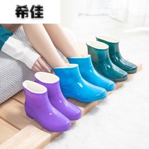 Short tube rain shoes adult non-slip kitchen cleaning rubber shoes labor protection rain boots men and women plus velvet warm water shoes wear and wear