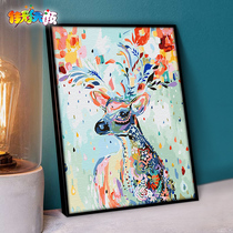 Jiacai Tianyan diy digital oil color painting cartoon animation living room hand painted decorative painting deer diy oil painting
