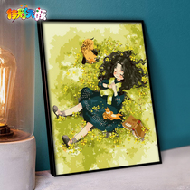 Jiacai Tianyan DIY digital oil painting cartoon characters hand-painted filled color oil decoration painting Mori girl