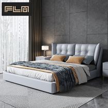 Fenglemei modern simple Napa leather bedroom double bed Light luxury Italian soft bag storage wedding bed Leather bed