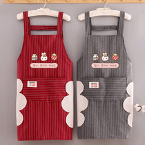  New cotton apron female cute household kitchen waterproof and oil-proof double-layer fashion cooking overalls custom waist