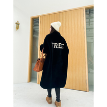 Thick warm letters all wool cashmere lamb wool fur one knee long collar loose coat women