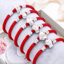 Sterling Silver Zodiac Cow Benevolent Year Red rope transfer beads bracelet Female male summer couple braided baby children hand rope