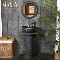 Luang Gezi ceramic washbasin integrated table basin floor type washbasin toilet Home engraving retro column basin