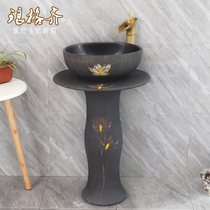 Retro wintering Ceramic column washbasin integrated column basin outdoor outdoor courtyard wash basin floor type