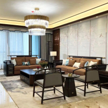 New Chinese style solid wood sofa combination ebony wood modern high-end villa living room large-scale model room Zen furniture