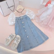 Girls denim skirt dress summer 2021 new foreign style childrens clothing summer girls skirt children princess dress