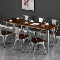 Industrial style solid wood dining table simple restaurant Cafe Bar table chair American retro iron dining table and chair combination