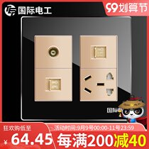International electrician 120 switch socket panel Black Network two or three Plug TV phone computer five hole socket