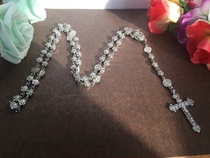 Tibetan Silver Rose Virgin Seven Bitter Rosary Long Rosary Cross Necklace