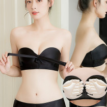 Summer thin bra female beauty back bra strapless air cushion thickened gathered rimless underwear set anti-slip