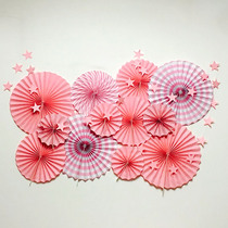 Birthday decoration decorative folding fan Baby birthday party wedding room background decorative window sticker fan Wedding supplies