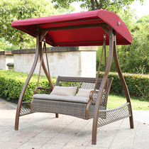 Outdoor double rattan chair swing Home courtyard Three wrought iron hanging chair Indoor balcony Hammock hanging basket swing chair