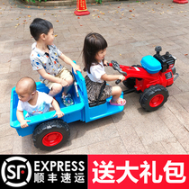 Super large childrens tractor can sit on adults hand belt bucket can open tremble toy electric four-wheel engineering vehicle