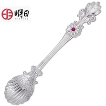 Tomorrow silver coffee spoon Sterling silver 999 long handle mixing small spoon Shell dessert ice cream high-end light luxury Europe and the United States